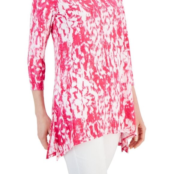 JM Collection Women's XL White & Pink Ikat Floral Jacquard 3/4-Sleeve Top NWT - Picture 2 of 6
